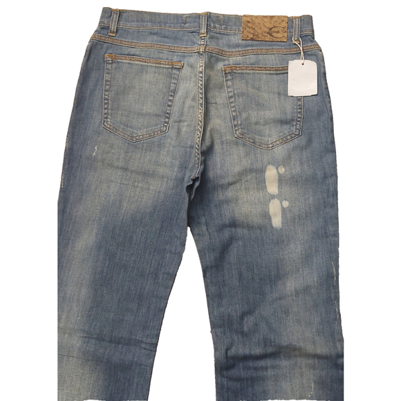 Just Cavalli Faded Distressed Zig Zag Stitch Blue Denim Bootcut Jeans Sz 32 NWT - Picture 11 of 16